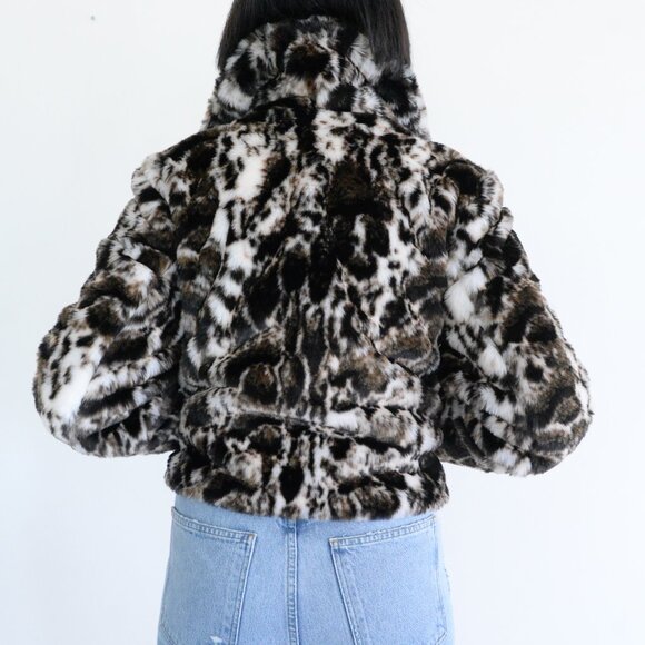 Band Of The Free Cream And Brown Animal Print Fake Fur Mob Wife Cropped Jacket S - Picture 3 of 11